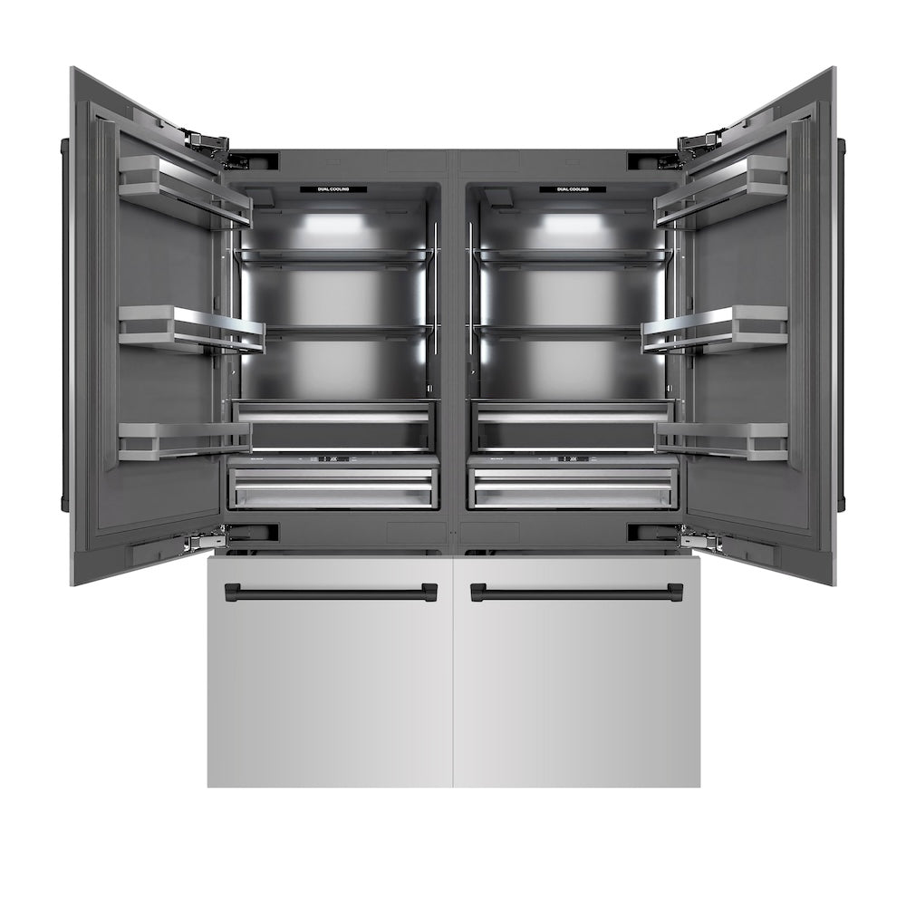 ZLINE Autograph Edition 60 in. 32.2 cu. ft. French Door Built-In Bottom Freezer Refrigerator with Water Dispenser and Ice Maker in Stainless Steel with Graphite Gray Interior and Matte Black Accents (GRBIVZ-304-60MB)