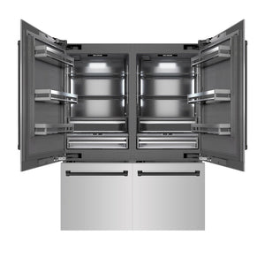 ZLINE Autograph Edition 60 in. 32.2 cu. ft. French Door Built-In Bottom Freezer Refrigerator with Water Dispenser and Ice Maker in Stainless Steel with Graphite Gray Interior and Matte Black Accents (GRBIVZ-304-60MB)