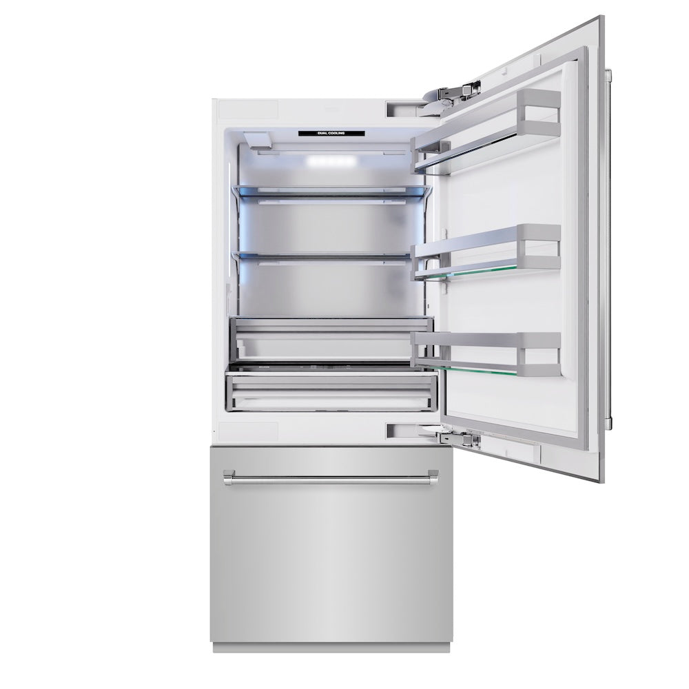 ZLINE 36 in. 19.8 cu. ft. Built-In Bottom Freezer Refrigerator with Water Dispenser and Ice Maker in Stainless Steel (RBIT-304-36)