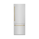 ZLINE Autograph Edition 30 in. 16.1 cu. ft. Built-in 2-Door Bottom Freezer Refrigerator with Internal Water and Ice Dispenser in Stainless Steel with Polished Gold Accents (RBIVZ-304-30-G)