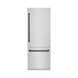 ZLINE Autograph Edition 30 in. 16.1 cu. ft. Built-in 2-Door Bottom Freezer Refrigerator with Internal Water and Ice Dispenser in Stainless Steel with Matte Black Accents (RBIVZ-304-30-MB)