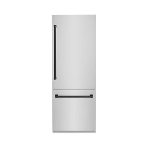 ZLINE Autograph Edition 30 in. 16.1 cu. ft. Built-In Bottom Freezer Refrigerator with Water Dispenser and Ice Maker in Stainless Steel with Matte Black Accents (RBIVZ-304-30-MB)