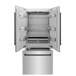 ZLINE Autograph Edition 36 in. 19.6 cu. ft. French Door Built-In Bottom Freezer Refrigerator with Water Dispenser and Ice Maker in Stainless Steel with Matte Black Accents (RBIVZ-304-36-MB)