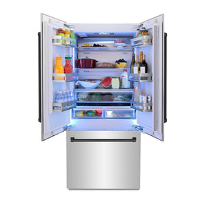 ZLINE Autograph Edition 36 in. 19.6 cu. ft. French Door Built-In Bottom Freezer Refrigerator with Water Dispenser and Ice Maker in Stainless Steel with Matte Black Accents (RBIVZ-304-36-MB)
