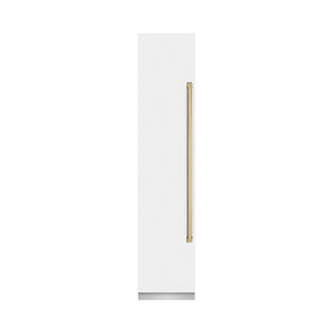ZLINE Autograph Edition 18 in. 8.6 cu. ft. Left Hinge Column Freezer in White Matte with Graphite Gray Interior and Polished Gold Accents (RCFVLZ-WM-18-G)