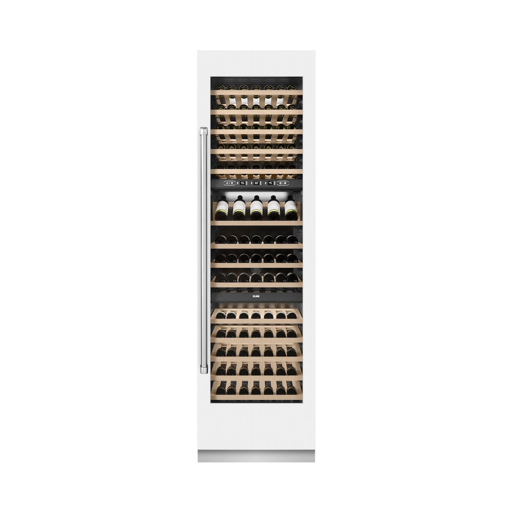 ZLINE 24 in. 12.4 cu. ft. Triple Zone 100 Bottle Column Wine Cooler in White Matte (RCWV-WM-24)