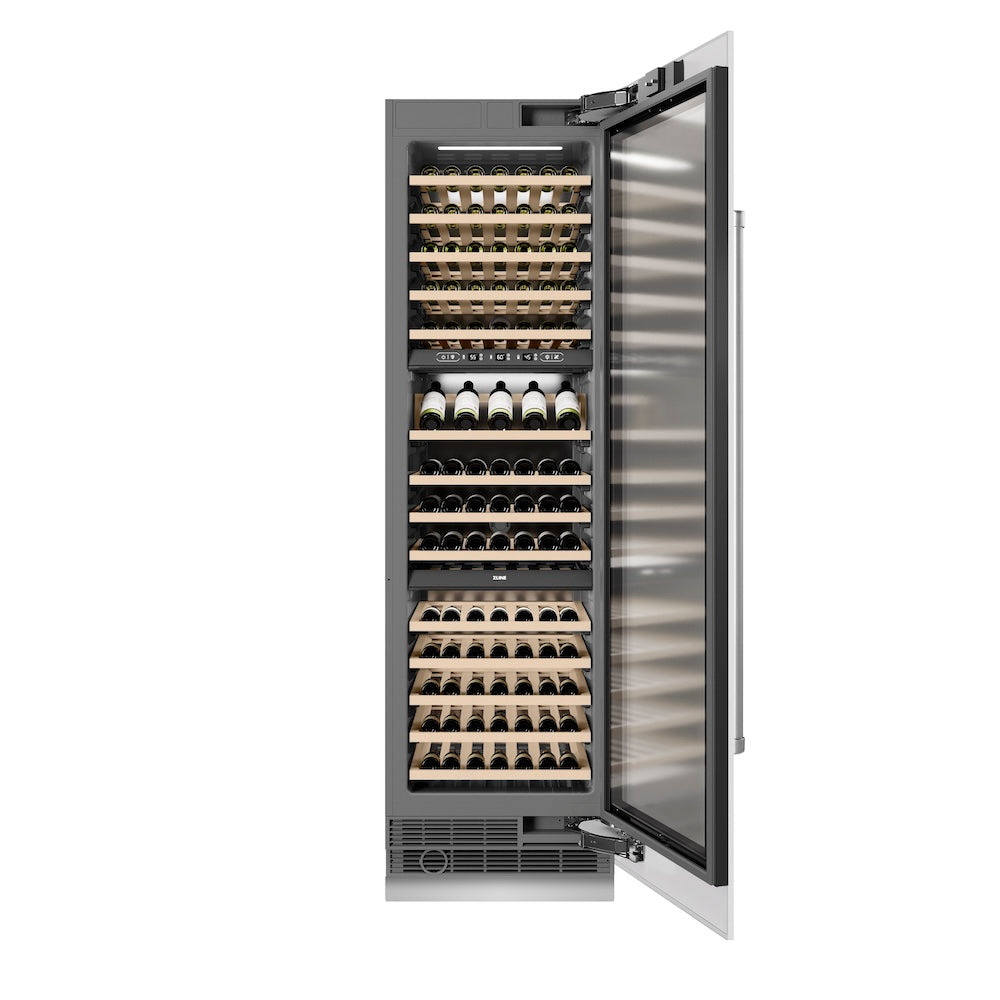 ZLINE 24 in. 12.4 cu. ft. Triple Zone 100 Bottle Column Wine Cooler in White Matte (RCWV-WM-24)