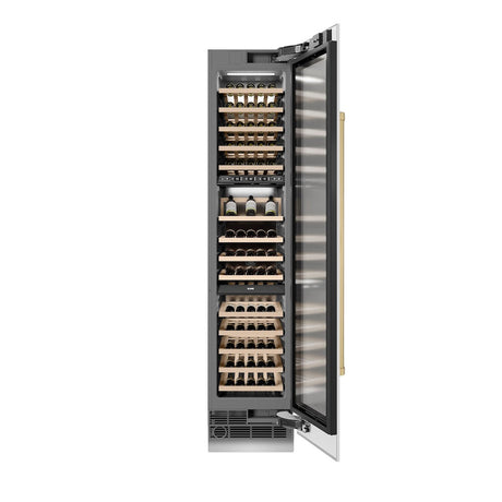 ZLINE Autograph Edition 18 in. 9.0 cu. ft. Triple Zone 68 Bottle Right Hinge Column Wine Cooler in White Matte with Champagne Bronze Accents (RCWVRZ-WM-18-CB)