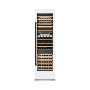 ZLINE Autograph Edition 24 in. 12.4 cu. ft. Triple Zone 100 Bottle Column Wine Cooler in White Matte and Matte Black Accents (RCWVZ-WM-24-MB)