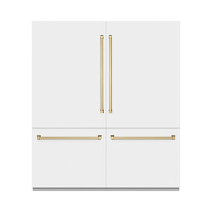 ZLINE Autograph Edition 72 in. 39.6 cu. ft. French Door Built-In Bottom Freezer Refrigerator with Water Dispensers and Ice Makers in White Matte with Graphite Gray Interior and Champagne Bronze Accents (GRBITZ-WM-72-CB)