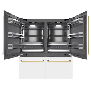 ZLINE Autograph Edition 72 in. 39.6 cu. ft. French Door Built-In Bottom Freezer Refrigerator with Water Dispensers and Ice Makers in White Matte with Graphite Gray Interior and Champagne Bronze Accents (GRBITZ-WM-72-CB)
