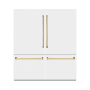 ZLINE Autograph Edition 72 in. 39.6 cu. ft. French Door Built-In Bottom Freezer Refrigerator with Water Dispensers and Ice Makers in White Matte with Graphite Gray Interior and Polished Gold Accents (GRBITZ-WM-72-G)