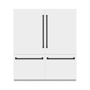 ZLINE Autograph Edition 72 in. 39.6 cu. ft. French Door Built-In Bottom Freezer Refrigerator with Water Dispensers and Ice Makers in White Matte with Graphite Gray Interior and Matte Black Accents (GRBITZ-WM-72-MB)