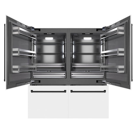 ZLINE Autograph Edition 72 in. 39.6 cu. ft. French Door Built-In Bottom Freezer Refrigerator with Water Dispensers and Ice Makers in White Matte with Graphite Gray Interior and Matte Black Accents (GRBITZ-WM-72-MB)