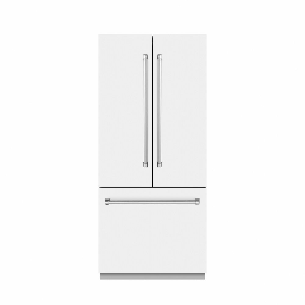 ZLINE 36 in. 19.6 cu. ft. French Door Built-In Bottom Freezer Refrigerator with Water Dispenser and Ice Maker in White Matte with Graphite Gray Interior (GRBIV-WM-36)