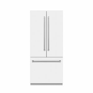 ZLINE 36 in. 19.6 cu. ft. French Door Built-In Bottom Freezer Refrigerator with Water Dispenser and Ice Maker in White Matte with Graphite Gray Interior (GRBIV-WM-36)