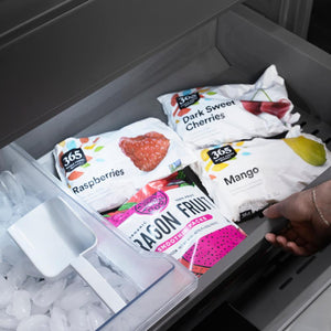 ZLINE Autograph Edition 36 in. 19.6 cu. ft. French Door Built-In Bottom Freezer Refrigerator with Water Dispenser and Ice Maker in White Matte with Graphite Gray Interior and Polished Gold Accents (GRBIVZ-WM-36-G)