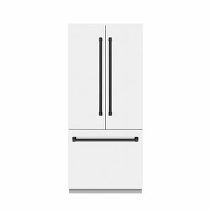 ZLINE Autograph Edition 36 in. 19.6 cu. ft. French Door Built-In Bottom Freezer Refrigerator with Water Dispenser and Ice Maker in White Matte with Graphite Gray Interior and Matte Black Accents (GRBIVZ-WM-36-MB)