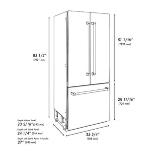 ZLINE 36 in. 19.6 cu. ft. French Door Built-In Bottom Freezer Refrigerator with Water Dispenser and Ice Maker in White Matte (RBIV-WM-36)