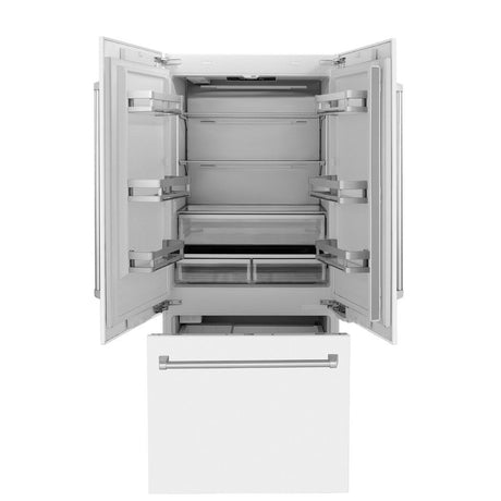 ZLINE 36 in. 19.6 cu. ft. Built-in 3-Door French Door Refrigerator with Internal Water and Ice Dispenser in White Matte (RBIV-WM-36)
