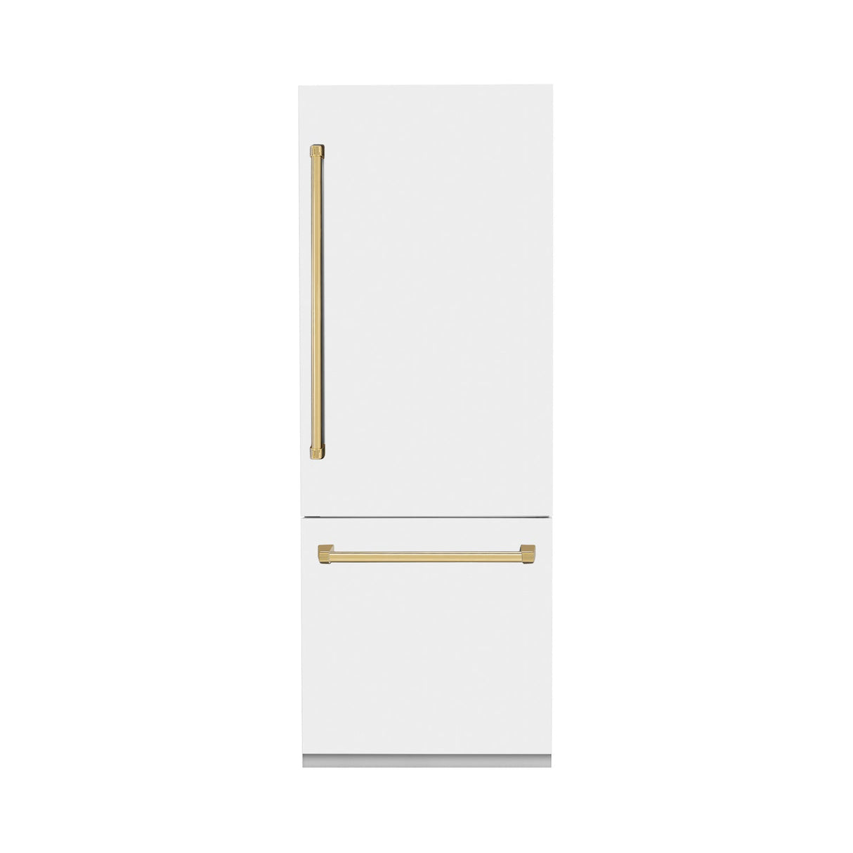 ZLINE Autograph Edition 30 in. 16.1 cu. ft. Built-in 2-Door Bottom Freezer Refrigerator with Internal Water and Ice Dispenser in White Matte with Polished Gold Accents (RBIVZ-WM-30-G)
