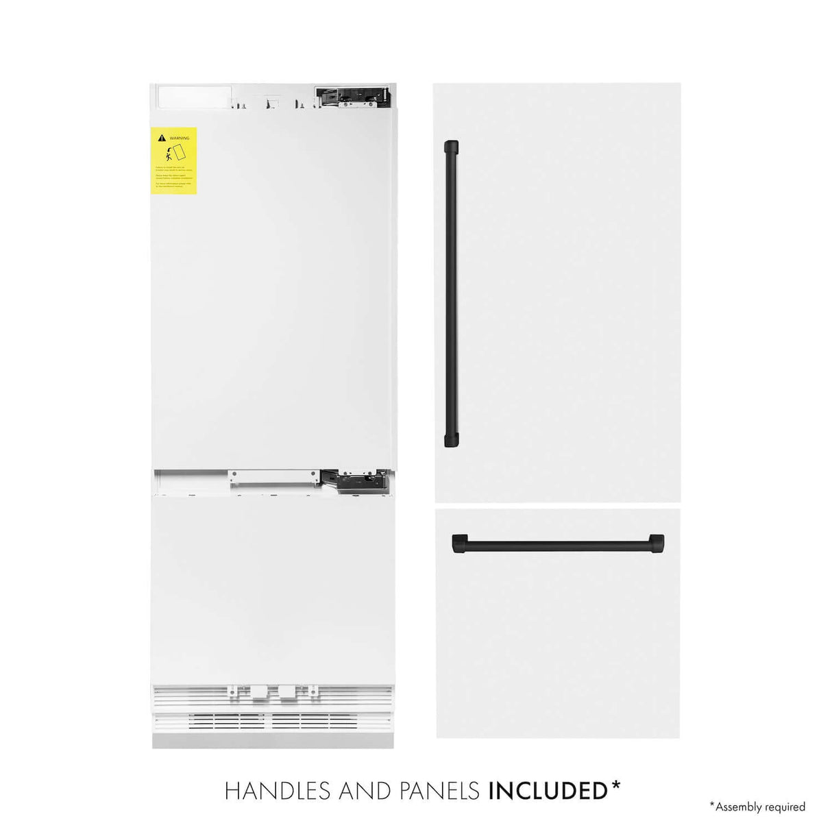 ZLINE Autograph Edition 30 in. 16.1 cu. ft. Built-in 2-Door Bottom Freezer Refrigerator with Internal Water and Ice Dispenser in White Matte with Matte Black Accents (RBIVZ-WM-30-MB)