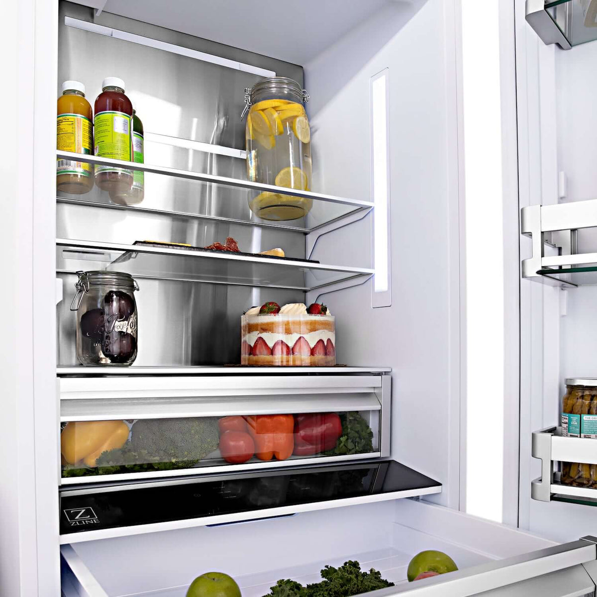 ZLINE Autograph Edition 36 in. 19.6 cu. ft. Built-in 3-Door French Door Refrigerator with Internal Water and Ice Dispenser in White Matte with Polished Gold Accents (RBIVZ-WM-36-G)