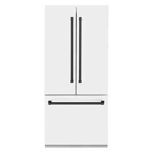 ZLINE Autograph Edition 36 in. 19.6 cu. ft. French Door Built-In Bottom Freezer Refrigerator with Water Dispenser and Ice Maker in White Matte with Matte Black Accents (RBIVZ-WM-36-MB)