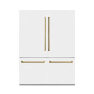 ZLINE Autograph Edition 60 in. 32.2 cu. ft. French Door Built-In Bottom Freezer Refrigerator with Water Dispenser and Ice Maker in White Matte with Champagne Bronze Accents (RBIVZ-WM-60-CB)
