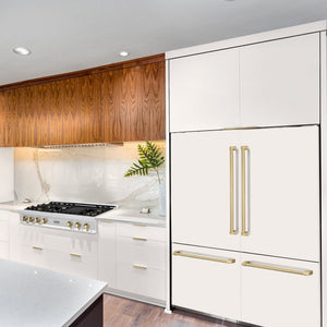 ZLINE Autograph Edition 60 in. 32.2 cu. ft. French Door Built-In Bottom Freezer Refrigerator with Water Dispenser and Ice Maker in White Matte with Champagne Bronze Accents (RBIVZ-WM-60-CB)