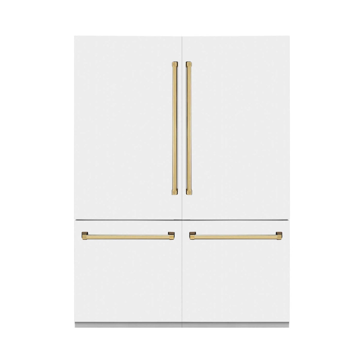 ZLINE Autograph Edition 60 in. 32.2 cu. ft. Built-in 4-Door French Door Refrigerator with Internal Water and Ice Dispenser in White Matte with Polished Gold Accents (RBIVZ-WM-60-G)