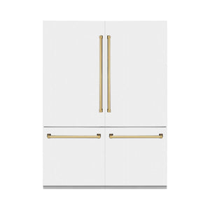 ZLINE Autograph Edition 60 in. 32.2 cu. ft. Built-in 4-Door French Door Refrigerator with Internal Water and Ice Dispenser in White Matte with Polished Gold Accents (RBIVZ-WM-60-G)