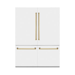 ZLINE Autograph Edition 60 in. 32.2 cu. ft. French Door Built-In Bottom Freezer Refrigerator with Water Dispenser and Ice Maker in White Matte with Polished Gold Accents (RBIVZ-WM-60-G)