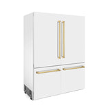 ZLINE Autograph Edition 60 in. 32.2 cu. ft. Built-in 4-Door French Door Refrigerator with Internal Water and Ice Dispenser in White Matte with Polished Gold Accents (RBIVZ-WM-60-G)