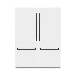 ZLINE Autograph Edition 60 in. 32.2 cu. ft. French Door Built-In Bottom Freezer Refrigerator with Water Dispenser and Ice Maker in White Matte with Matte Black Accents (RBIVZ-WM-60-MB)