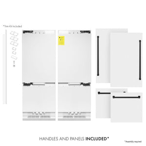 ZLINE Autograph Edition 60 in. 32.2 cu. ft. French Door Built-In Bottom Freezer Refrigerator with Water Dispenser and Ice Maker in White Matte with Matte Black Accents (RBIVZ-WM-60-MB)