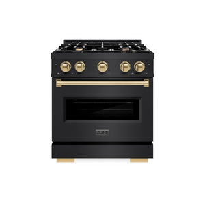 ZLINE Autograph Edition 30 in. 4.2 cu. ft. Classic Gas Range with 4 Burner Cooktop and Convection Gas Oven in Black Stainless Steel and Champagne Bronze Accents (CGRBZ-30-CB)