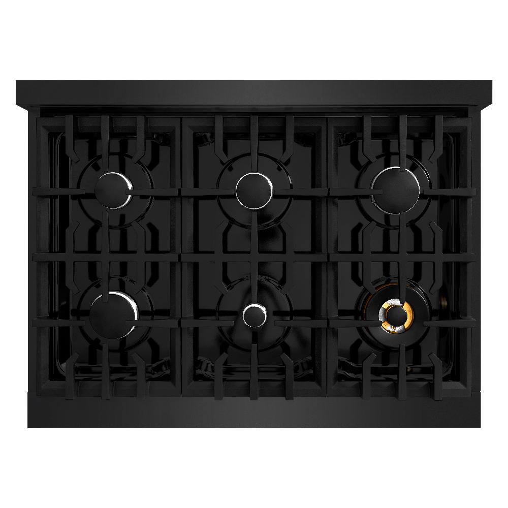 ZLINE 36 in. 5.2 cu. ft. Classic Dual Fuel Range with 6 Burner Gas Cooktop and Electric Convection Oven in Black Stainless Steel (CDRB-36)