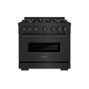 ZLINE 36 in. 5.2 cu. ft. Classic Dual Fuel Range with Gas Cooktop and Electric Convection Oven in Black Stainless Steel with 6 Brass Burners (CDRB-BR-36)