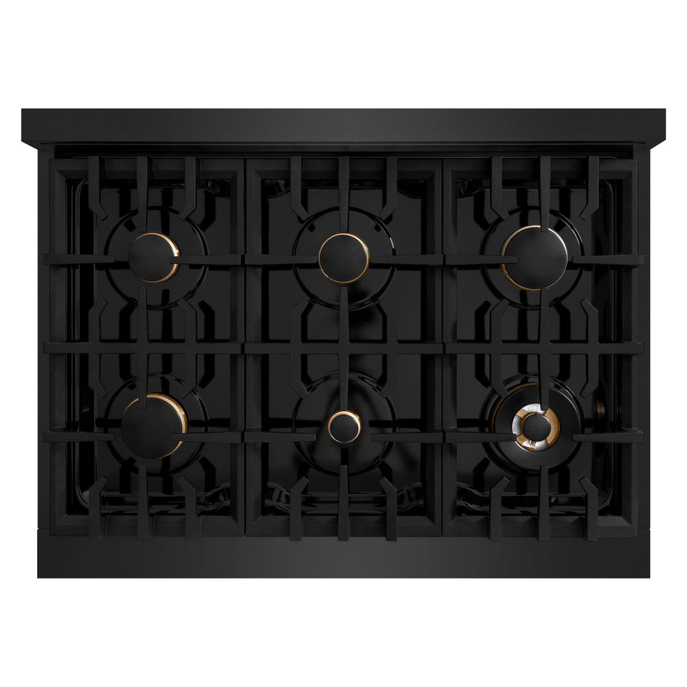 ZLINE 36 in. 5.2 cu. ft. Classic Dual Fuel Range with Gas Cooktop and Electric Convection Oven in Black Stainless Steel with 6 Brass Burners (CDRB-BR-36)