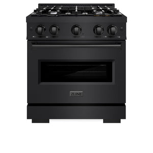 ZLINE 30 in. 4.2 cu. ft. Classic Dual Fuel Range with 4 Burner Gas Cooktop and Electric Convection Oven in Black Stainless Steel (CDRB-30)