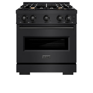 ZLINE 30 in. 4.2 cu. ft. Classic Gas Range with Convection Gas Oven in Black Stainless Steel with 4 Brass Burners (CGRB-BR-30)