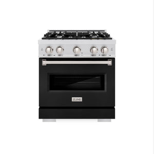 ZLINE 30 in. 4.2 cu. ft. Classic Gas Range with 4 Burner Cooktop and Convection Gas Oven in DuraSnow® Stainless Steel with Black Matte Door (CGRS-BLM-30)