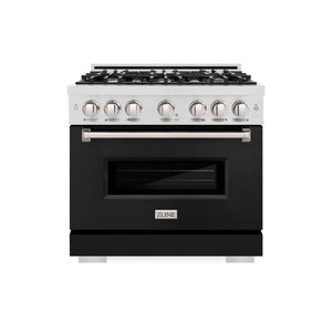 ZLINE 36 in. 5.2 cu. ft. Classic Gas Range with 6 Burner Cooktop and Convection Gas Oven in DuraSnow® Stainless Steel with Black Matte Door (CGRS-BLM-36)