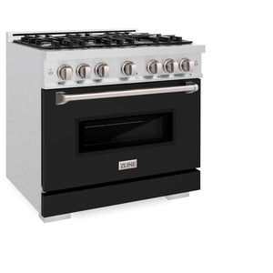 ZLINE 36 in. 5.2 cu. ft. Classic Gas Range with 6 Burner Cooktop and Convection Gas Oven in DuraSnow® Stainless Steel with Black Matte Door (CGRS-BLM-36)