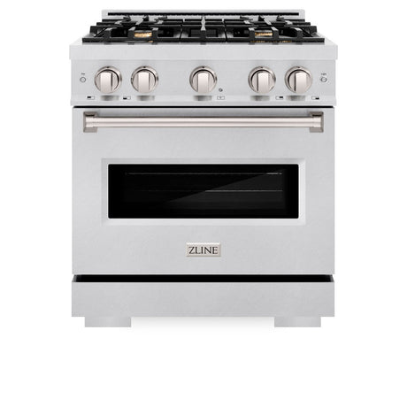 ZLINE 30 in. 4.2 cu. ft. Classic Dual Fuel Range with Gas Cooktop and Electric Convection Oven in DuraSnow® Stainless Steel with 4 Brass Burners (CDRS-BR-30)