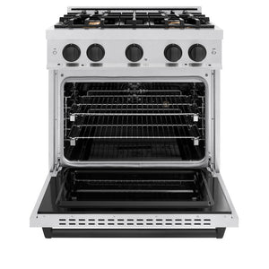 ZLINE Autograph Edition 30 in. 4.2 cu. ft. Classic Dual Fuel Range with 4 Burner Gas Cooktop and Electric Convection Oven in DuraSnow® Stainless Steel with Matte Black Accents (CDRSZ-30-MB)