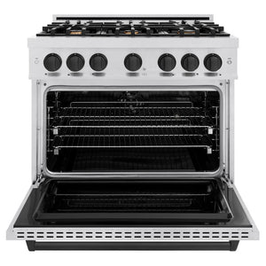 ZLINE Autograph Edition 36 in. 5.2 cu. ft. Classic Dual Fuel Range with 6 Burner Gas Cooktop and Electric Convection Oven in DuraSnow® Stainless Steel with Matte Black Accents (CDRSZ-36-MB)