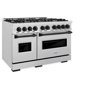 ZLINE Autograph Edition 48 in. 6.7 cu. ft. Classic Double Oven Dual Fuel Range with 8 Burner Gas Cooktop in DuraSnow® Stainless Steel and Matte Black Accents (CDRSZ-48-MB)