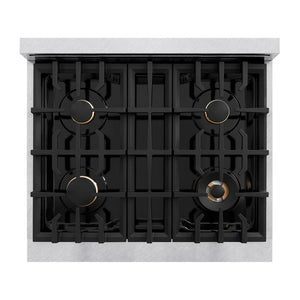 ZLINE Autograph Edition 30 in. 4.2 cu. ft. Classic Dual Fuel Range with 4 Burner Gas Cooktop and Electric Convection Oven in DuraSnow® Stainless Steel with White Matte Door and Matte Black Accents (CDRSZ-WM-30-MB)